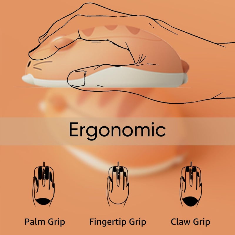 AKKO Cat Theme Wireless Gaming Mouse, Tri-Mode Mouse BT3.0/BT5.0/2.4G, Cute Optical Cordless Cartoon Mice for Computer/Laptop/Desktop/PC, Compatible with Mac/Win Orange Kate - Image 2